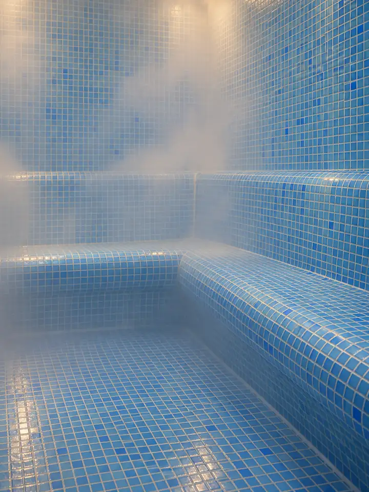 Blue mosaic steam room at Prive Side Spa